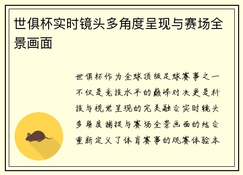 世俱杯实时镜头多角度呈现与赛场全景画面